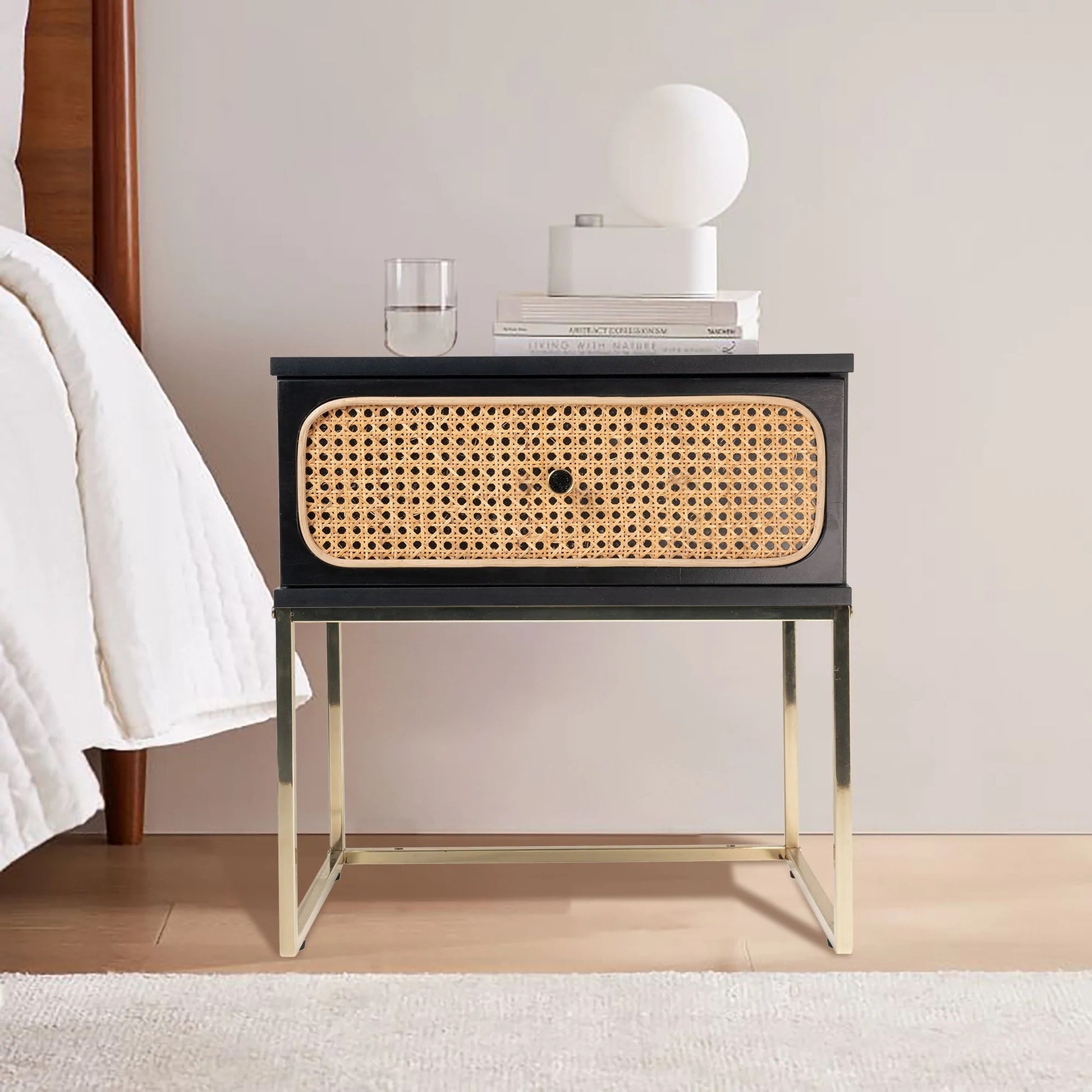 Mode (Rattan) Bedside Table Black 50cm - Image 2