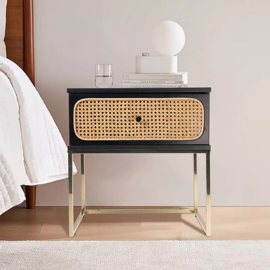 Mode (Rattan) Bedside Table Black 50cm - Image 2