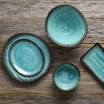 Plate Leaf Shape 21cm Sky Blue Glaze - Image 4