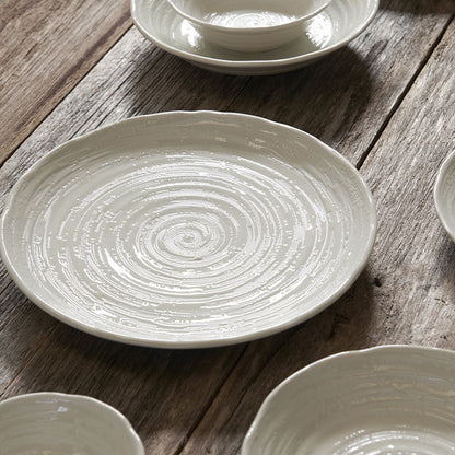 Dinner Plate 24.5cm White Spiral Glaze - Image 5