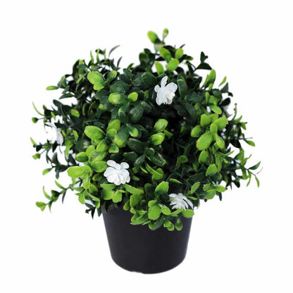 Small Potted Artificial Flowering Boxwood Plant UV Resistant 20cm - Image 3