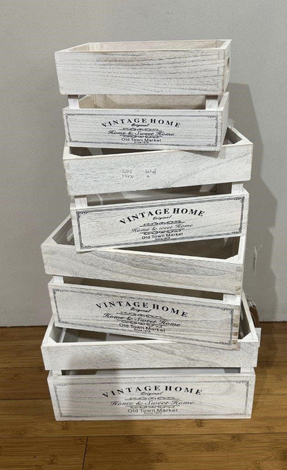 Set 4 Vintage Home Wood Crate White Wash 40cm - Image 2